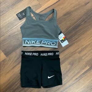 Nike Pro Gray Sports Bra and Black Shorts Set